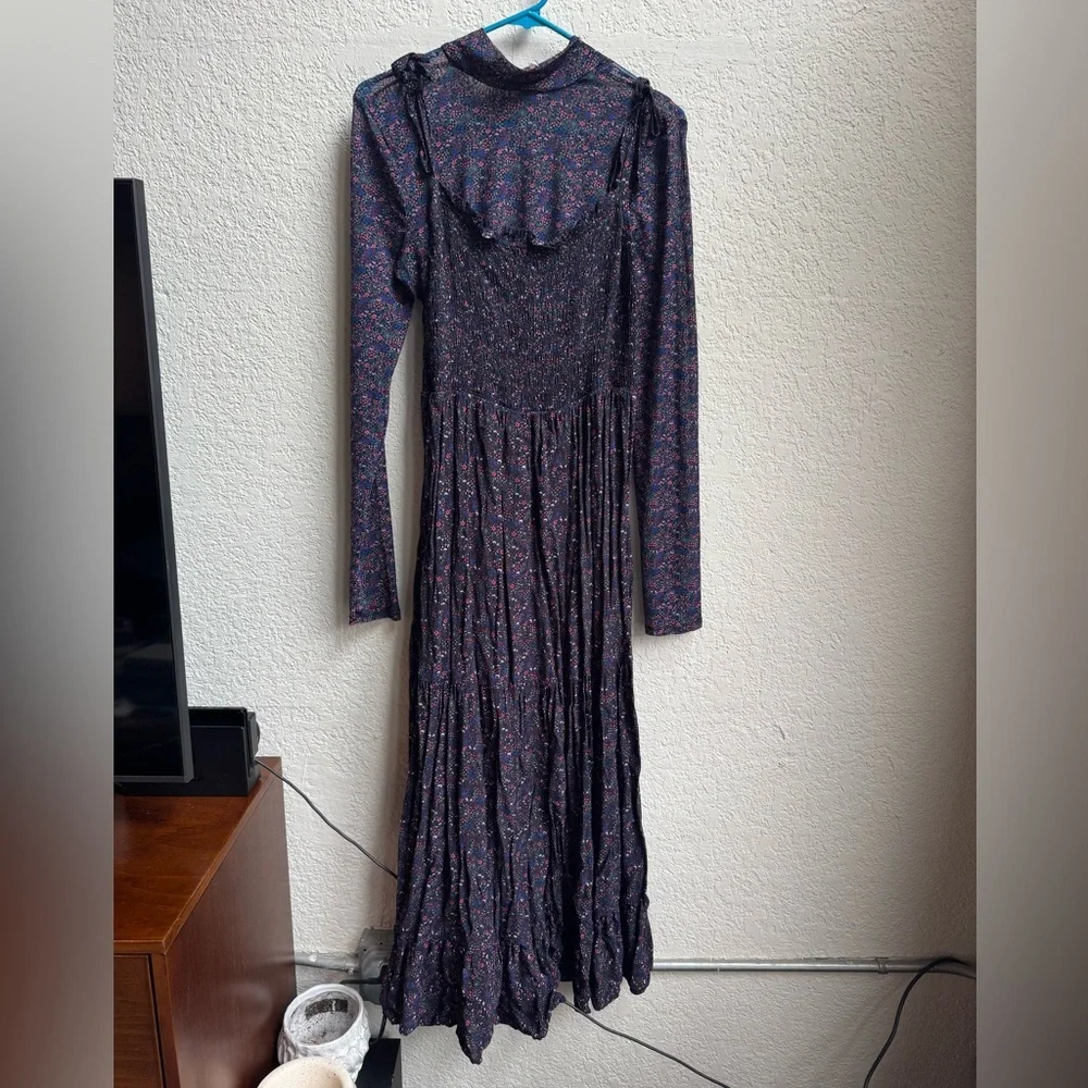 Free People Daisy May Purple Floral Long Sleeve Maxi Dress SET